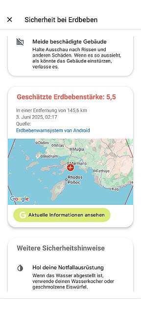 Erdbebenwarnung von heute morgen
