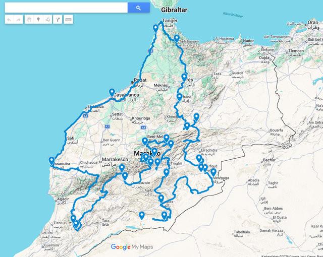 die voraussichtliche Strecke (mit einigen POIs) - Unser Schicksal wird sicherlich mehr vom Zufall bestimmt.